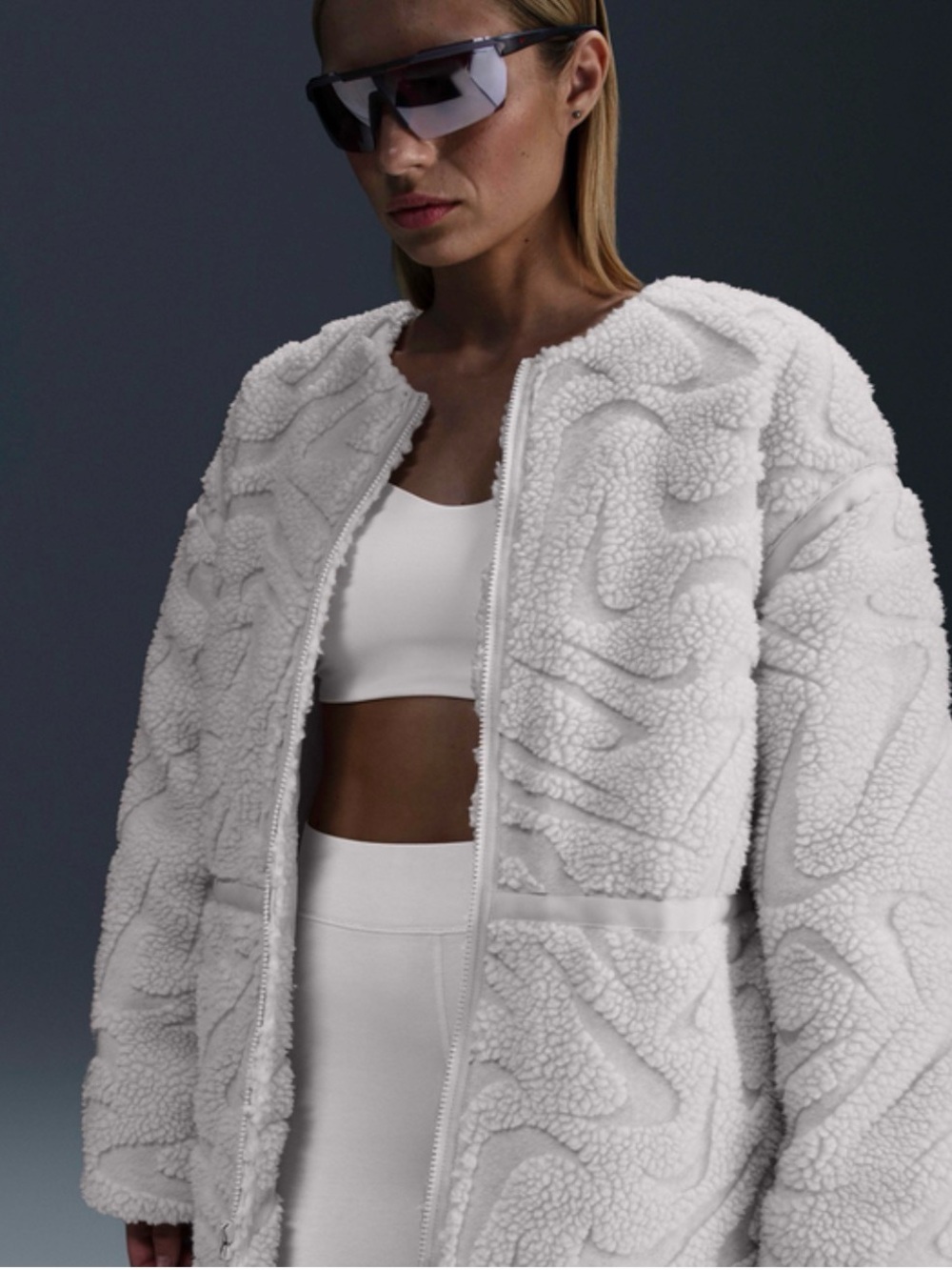 Nike White Sherpa Zip-Front Jacket